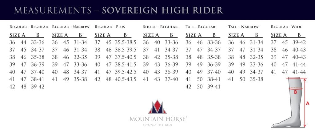 Mountain Horse Sovereign High Rider Boots Size Chart