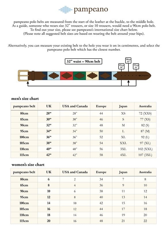 Pampeano Size Guide