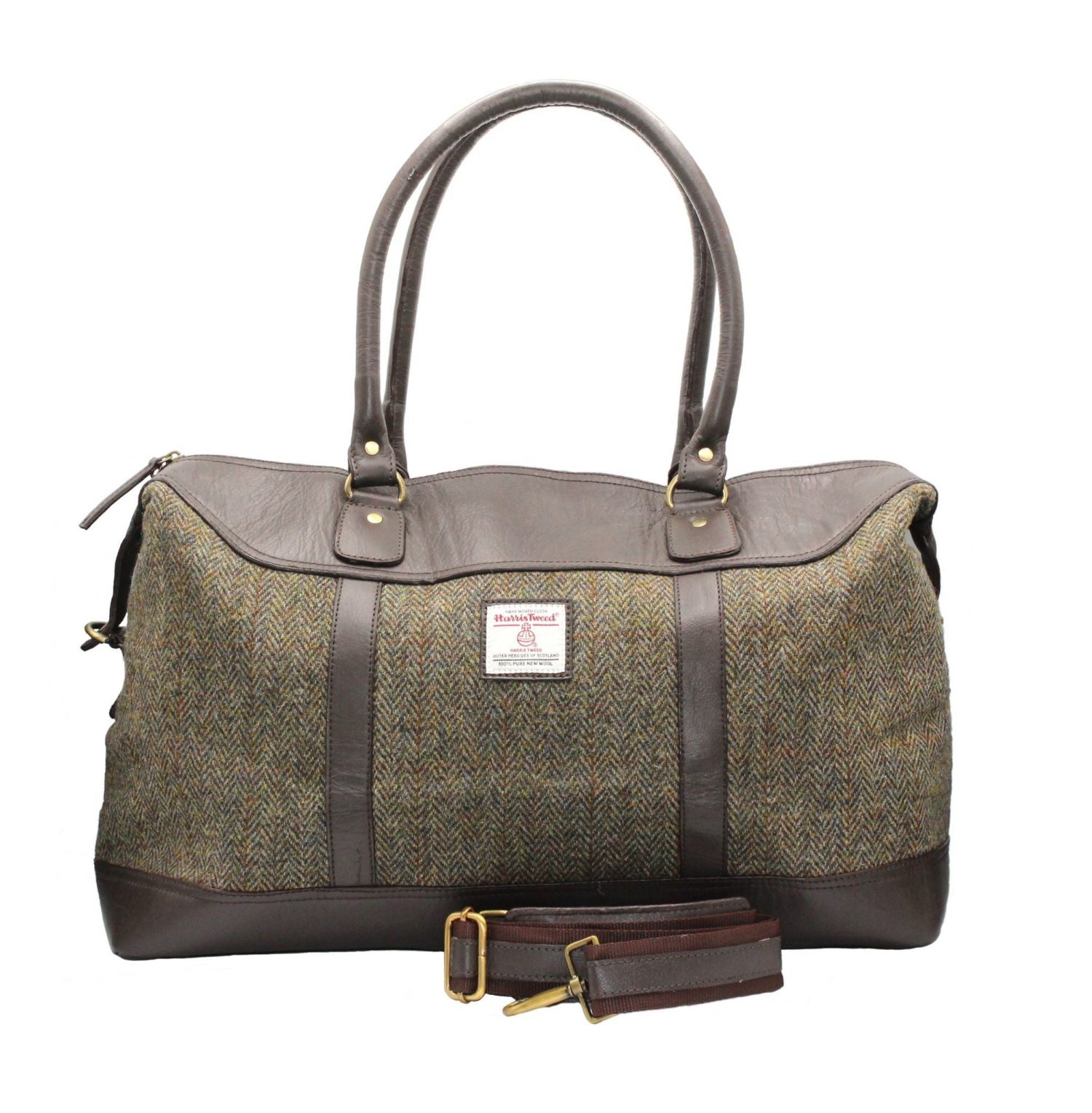 Heather Brodie Harris Tweed Travel Bag - Green/Brown Herringbone