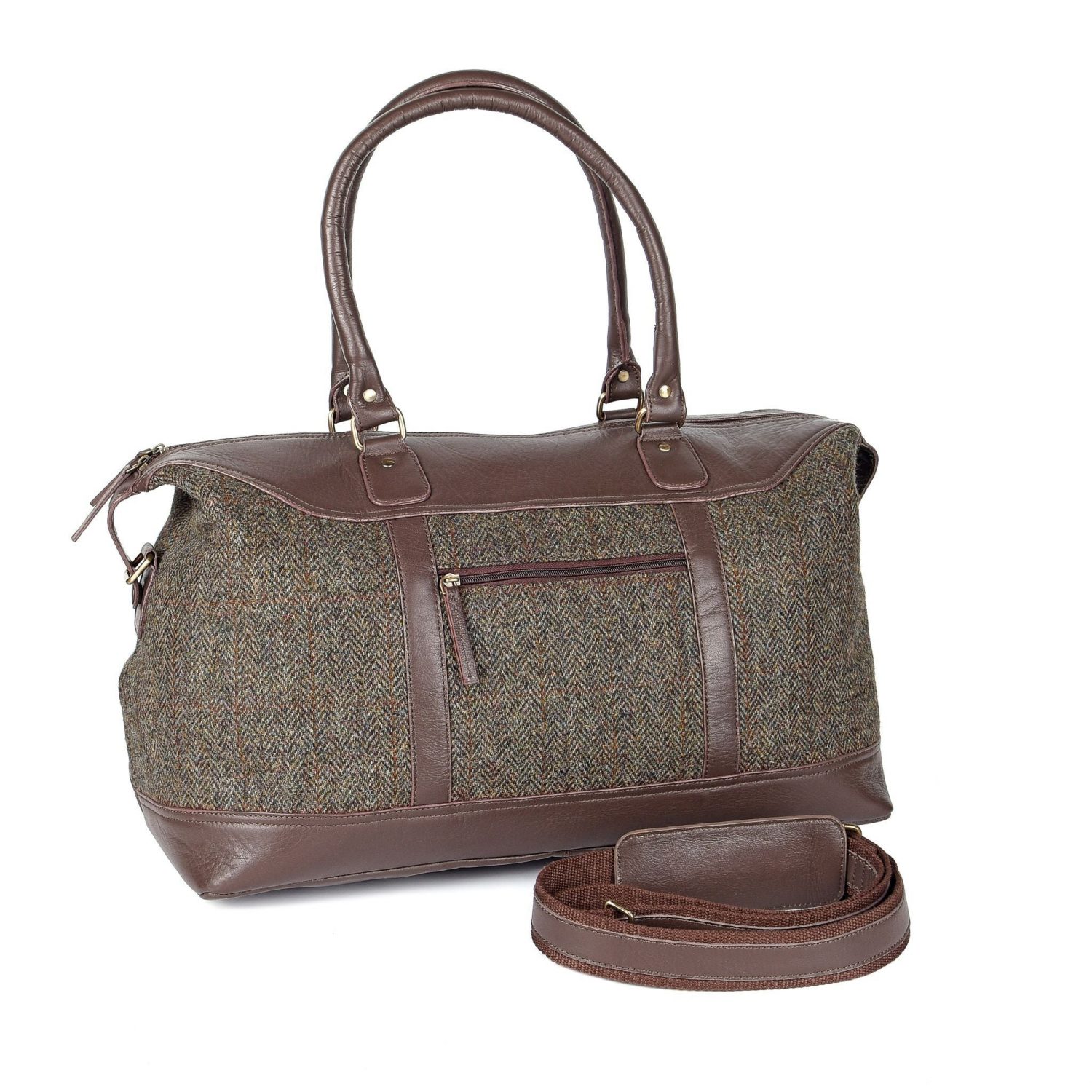 Heather Brodie Harris Tweed Travel Bag - Green/Brown Herringbone