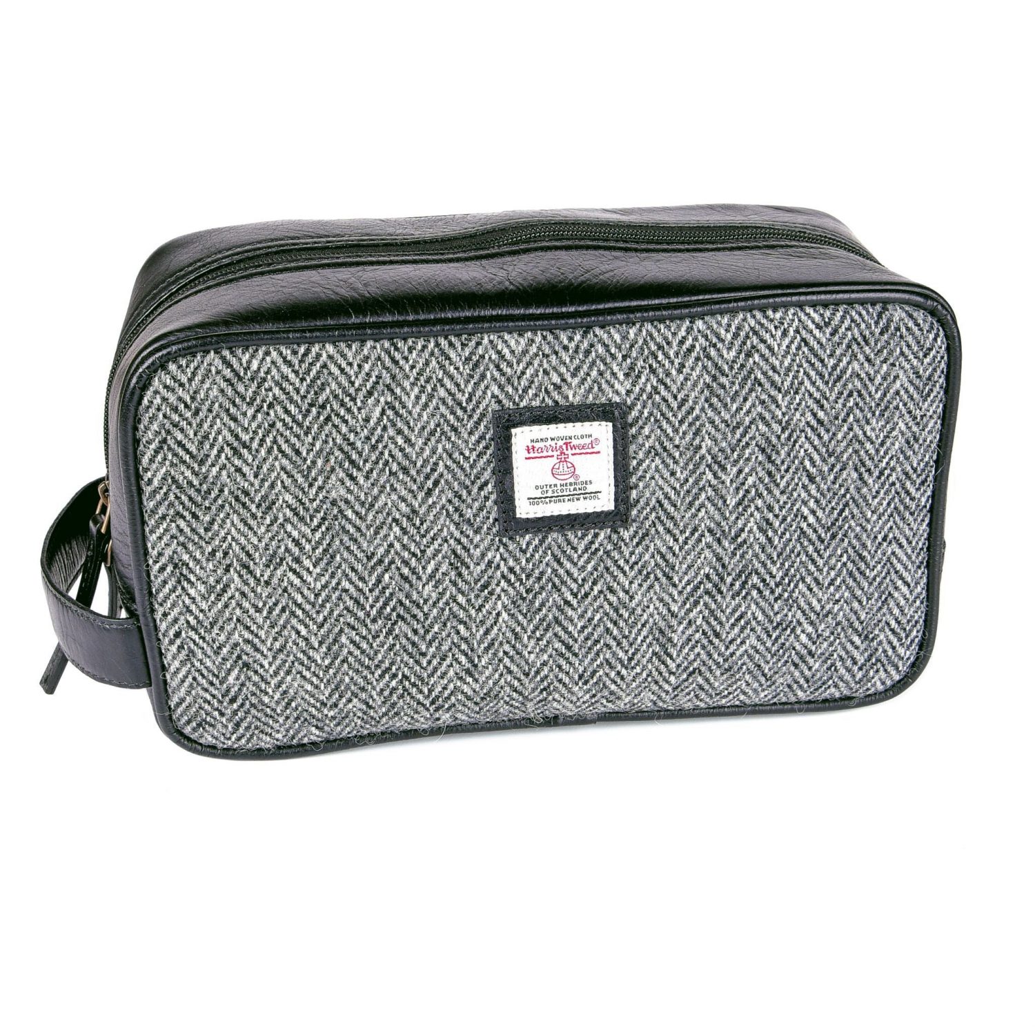 Heather Grant Harris Tweed Washbag - Black/Grey Herringbone