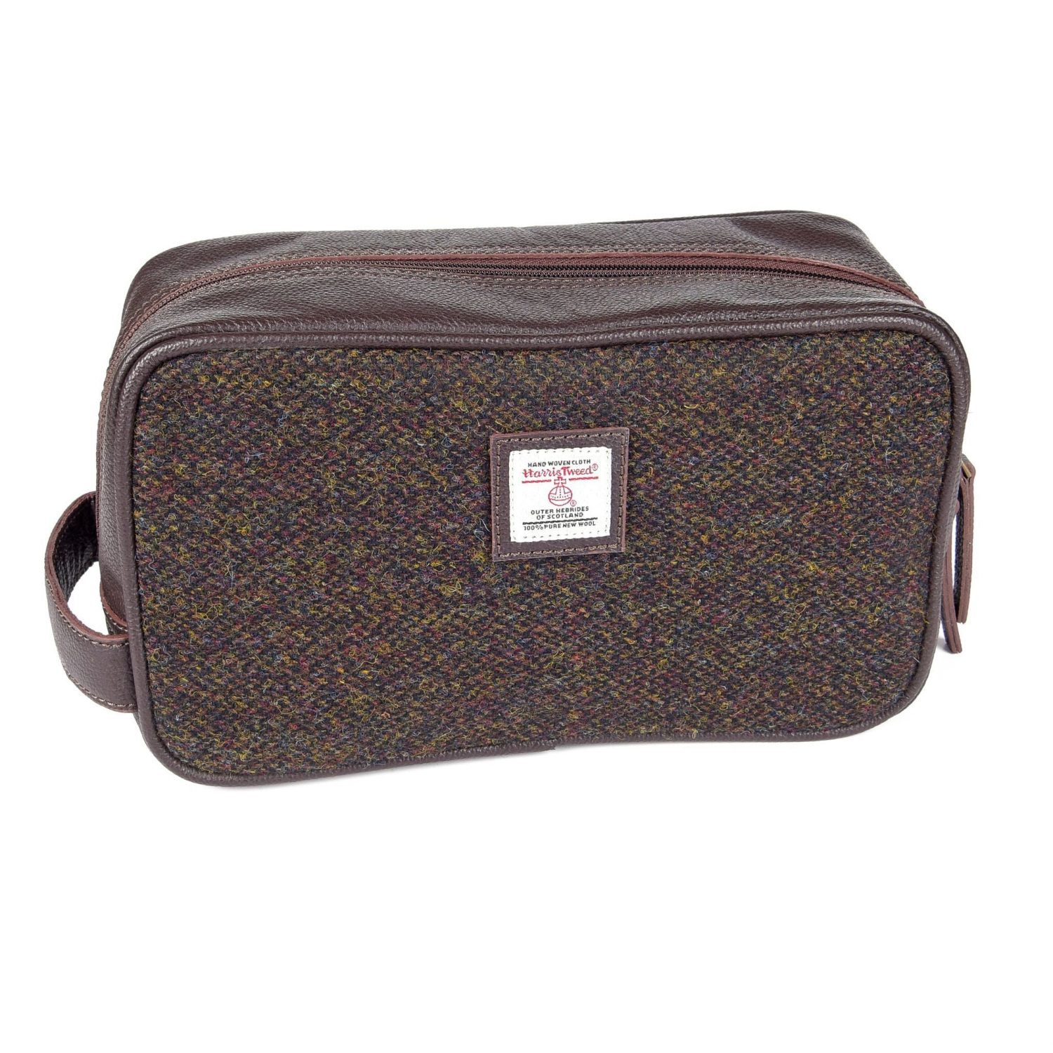 Heather Grant Harris Tweed Washbag - Brown Barleycorn