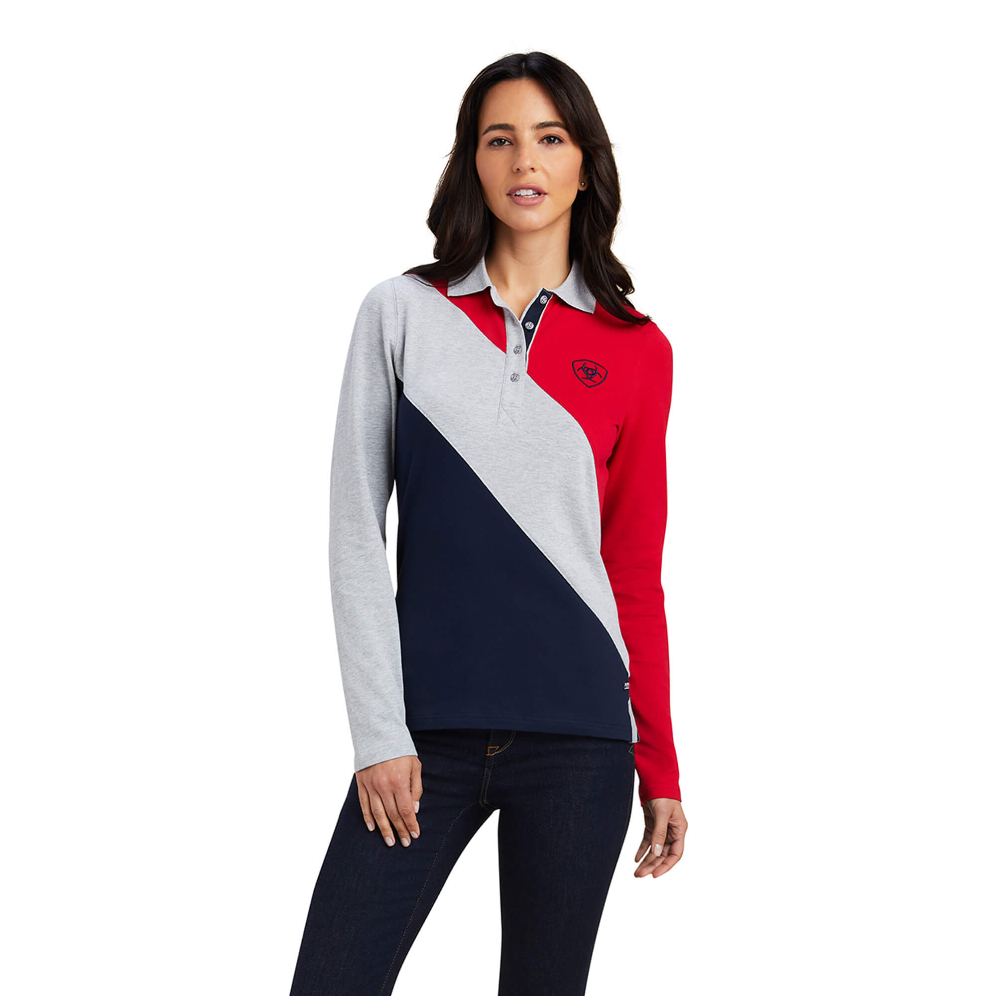 Ariat Taryn Long Sleeved Polo - Red/Grey/Navy