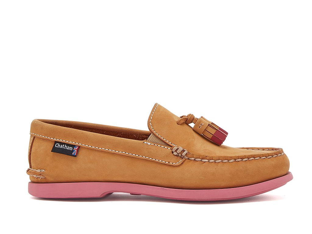 Chatham Crete G2 Nubuck Tassel Loafers - Tan/Pink