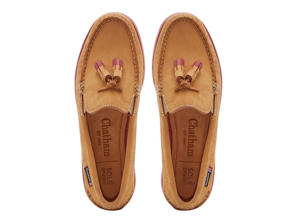 Chatham Crete G2 Nubuck Tassel Loafers - Tan/Pink